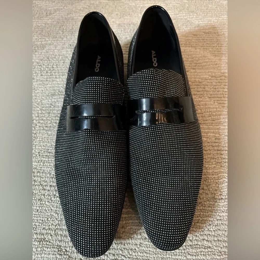 Aldo Shoes Mens Size 13 Black Polka Dot Monk Strap Dress Loafers Slip On Formal